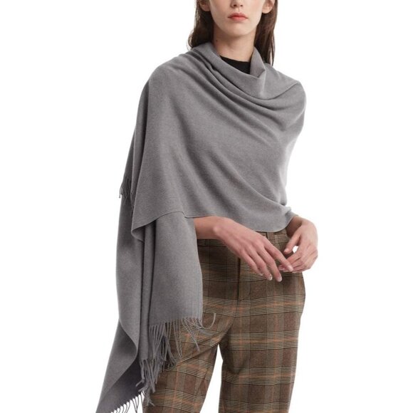 Women's Grey Pashmina Shawl Wraps Cashmere Feel Winter Scarf Soft Warm Blanket - Picture 3 of 6
